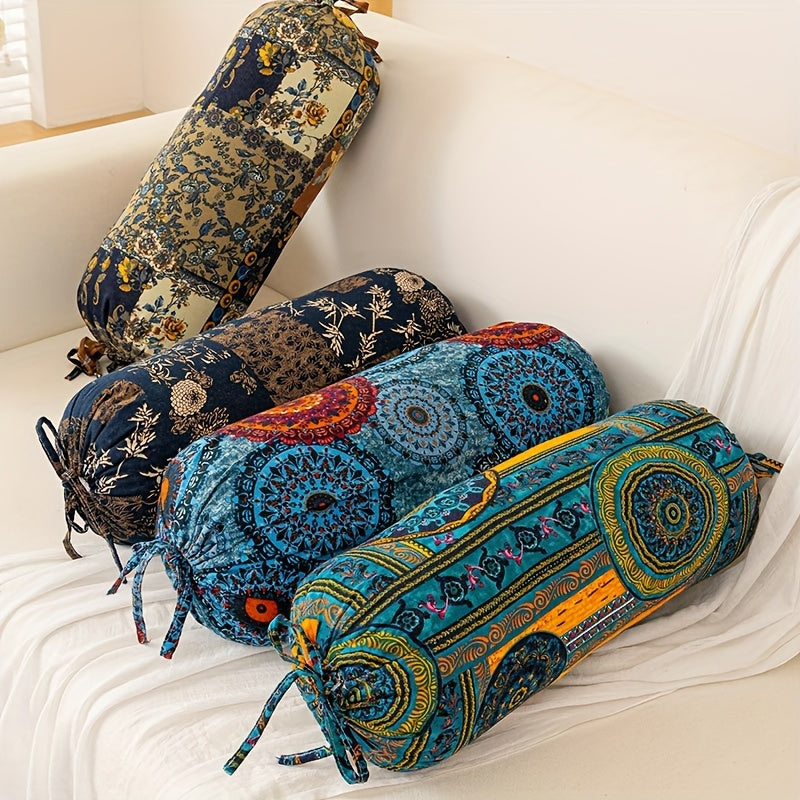 1pc Almofada Cilíndrica Estilo Boêmio com Inserto, Almofada Decorativa Lavável, Fecho de Laço no Pescoço, Costas e Cintura, Adequada para Quarto, Sofá, Escritório, etc., Capa de Tecido de Poliéster L50cm*D20cm com Suporte Ergonômico para o Pescoço, Capa Removível
