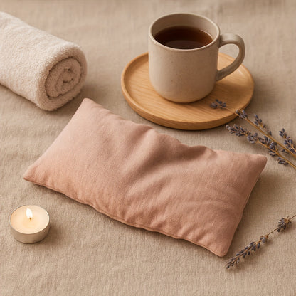 Almofada de Olhos Ponderada em Linho | Capa de Dupla Face, Bolsa Interior em Fibra Vegetal, Contas de Argila e Lavanda Francesa 5A, Enchimento de 260g, Tecido de 20g, Compressão Quente ou Fria, Segura para Micro-ondas e Congelador, Reutilizável para Dormir, Olhos Secos, Migrê, Yoga