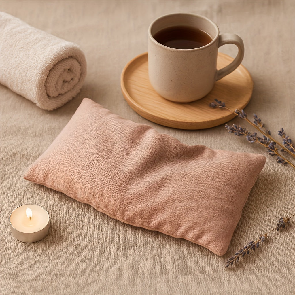 Almofada de Olhos Ponderada em Linho | Capa de Dupla Face, Bolsa Interior em Fibra Vegetal, Contas de Argila e Lavanda Francesa 5A, Enchimento de 260g, Tecido de 20g, Compressão Quente ou Fria, Segura para Micro-ondas e Congelador, Reutilizável para Dormir, Olhos Secos, Migrê, Yoga