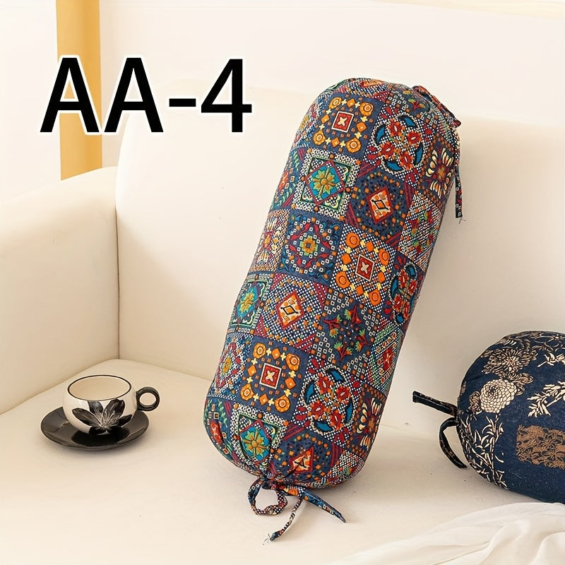 1pc Almofada Cilíndrica Estilo Boêmio com Inserto, Almofada Decorativa Lavável, Fecho de Laço no Pescoço, Costas e Cintura, Adequada para Quarto, Sofá, Escritório, etc., Capa de Tecido de Poliéster L50cm*D20cm com Suporte Ergonômico para o Pescoço, Capa Removível