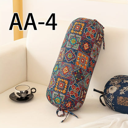 1pc Almofada Cilíndrica Estilo Boêmio com Inserto, Almofada Decorativa Lavável, Fecho de Laço no Pescoço, Costas e Cintura, Adequada para Quarto, Sofá, Escritório, etc., Capa de Tecido de Poliéster L50cm*D20cm com Suporte Ergonômico para o Pescoço, Capa Removível