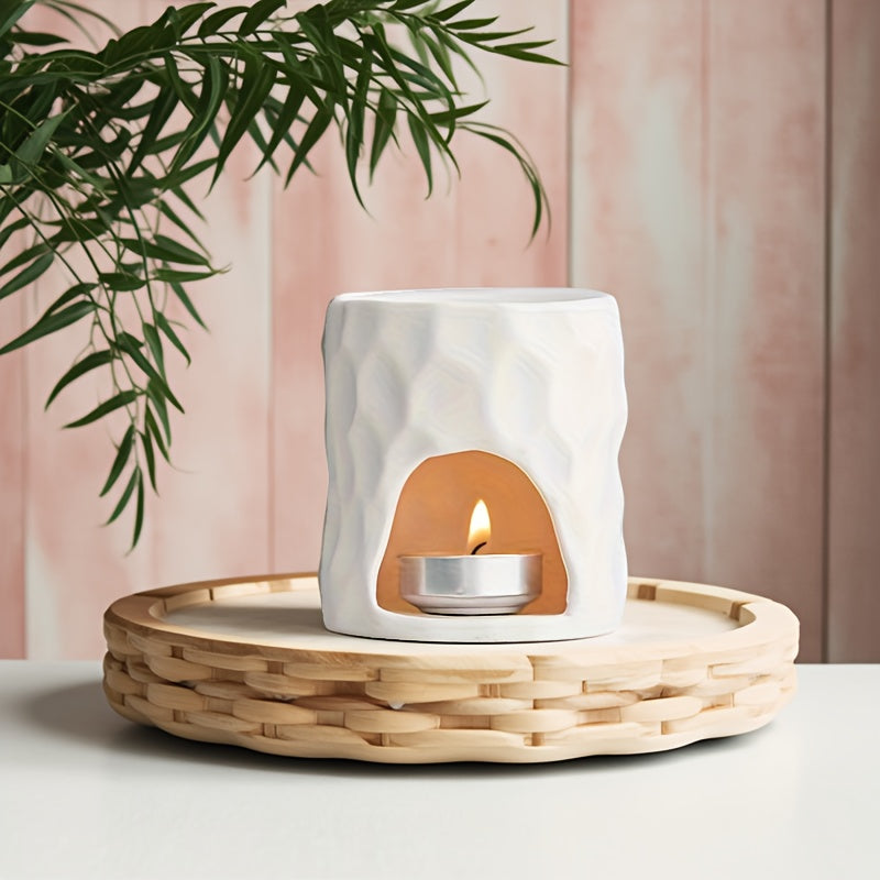 Difusor de Aroma e Queimador de Cera de Cerâmica Artesanal - Inspirado no Wabi-Sabi - Aquecedor de Óleos Essenciais com Suporte para Vela de Chá, Cerâmica Preta/Branca para Decoração de Casa, Presente de Relaxamento, Difusor de Baixa Manutenção para Óleos e Velas