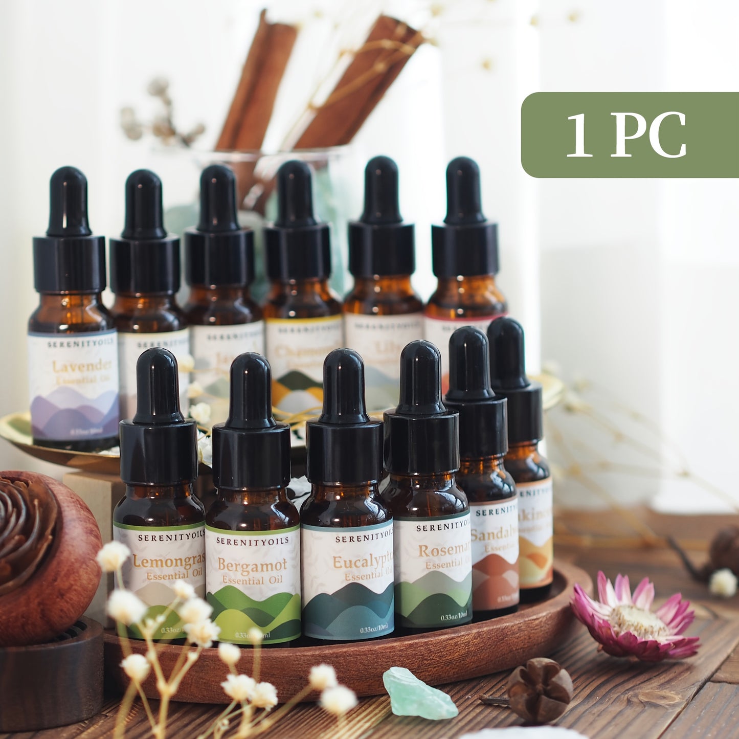 1 unidade, 12 Óleos Essenciais para Escolher (0.33oz Cada) – Perfeito para Yoga, Difusores e Purificadores de Ar: Lavanda, Rosa, Gardênia, Camomila, Lírio-do-Vale, Melissa, Eucalipto, Sálvia, Bergamota, Incenso, Sândalo