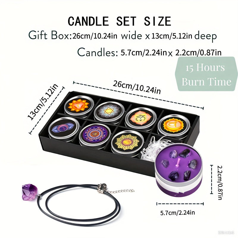Conjunto de Presente de 7 Velas Perfumadas Coloridas com Pendente de Cristal Natural - 7 Tipos de Velas de Soja com Aromas, Yoga, Natal, Halloween, Presente para Casa para Mulheres e Homens, Ideal para o Natal, Perfeito para o Dia de Ação de Graças