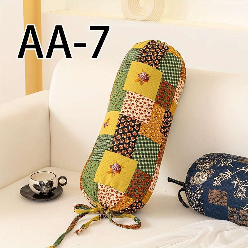 1pc Almofada Cilíndrica Estilo Boêmio com Inserto, Almofada Decorativa Lavável, Fecho de Laço no Pescoço, Costas e Cintura, Adequada para Quarto, Sofá, Escritório, etc., Capa de Tecido de Poliéster L50cm*D20cm com Suporte Ergonômico para o Pescoço, Capa Removível