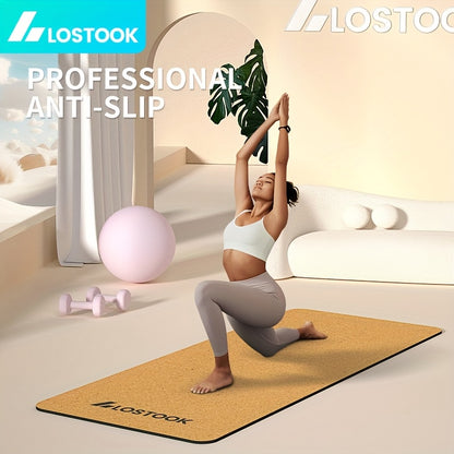 Tapete de Yoga em Cortiça Natural - Tapete de Fitness TPE Antiderrapante com Design Floral, Castanho Escuro, Perfeito para Yoga, Pilates e Exercícios no Chão, Tapete de Yoga Extra Grosso, Acessório de Pilates, Equipamento de Exercício Elegante, Superfície de Treino Durável