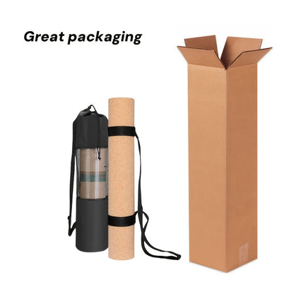 Tapete de Yoga de Cortiça Premium 182,88 x 60,96 cm Cortiça Natural Resistente ao Suor Design de Dupla Camada Antiderrapante TPE com Alças e Bolsa de Yoga - Adequado para Homens e Mulheres Perfeito para Yoga, Pilates, Exercícios de Fitness