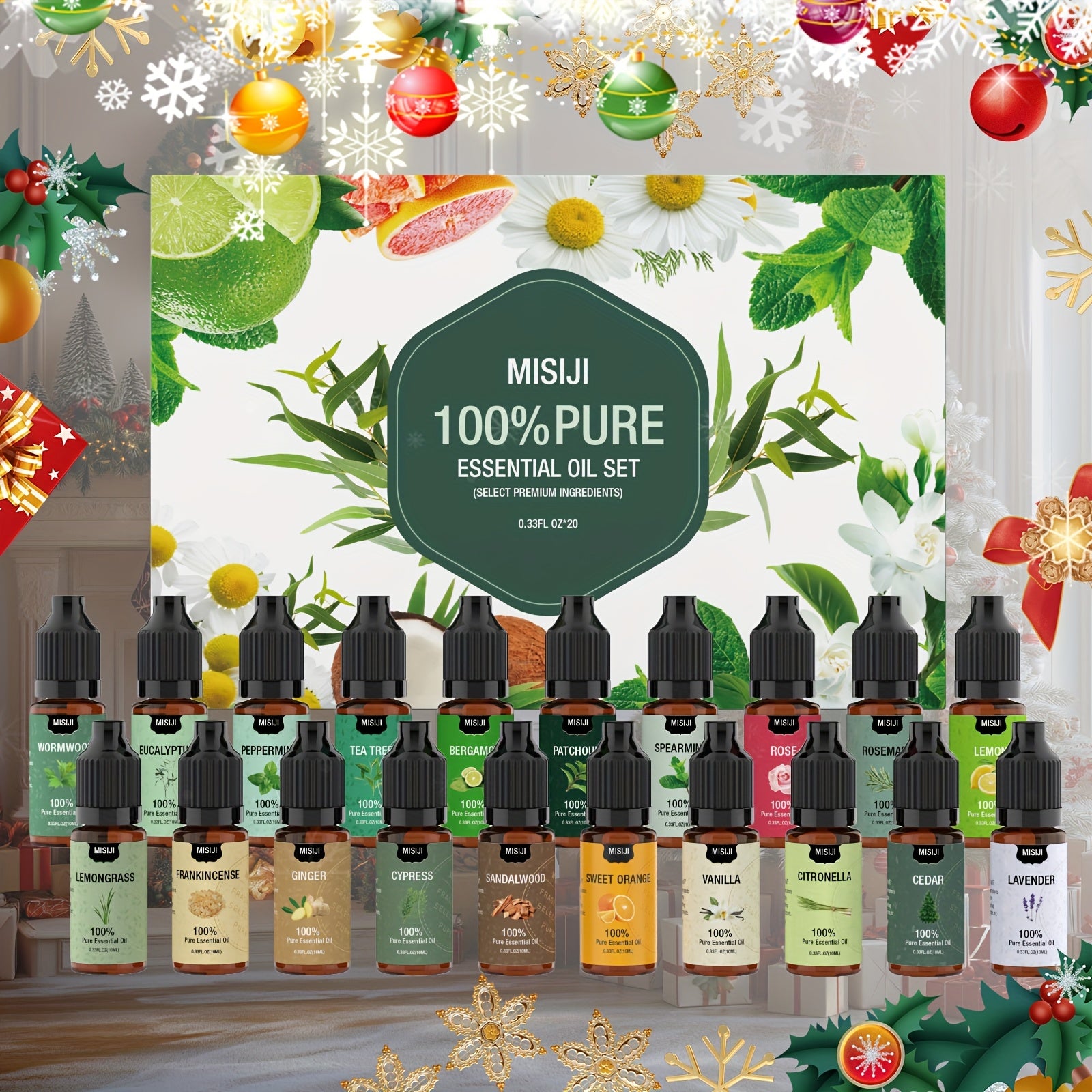 Conjunto de Óleos Essenciais 20×10ML | Top 20 - Óleos Essenciais para Difusor, Ambientador, Lavandaria, Fabrico de Velas & Sabonetes, Humidificadores | O Melhor Presente para Mulheres, Amigas, Namorada, Adequado para Uso no Inverno