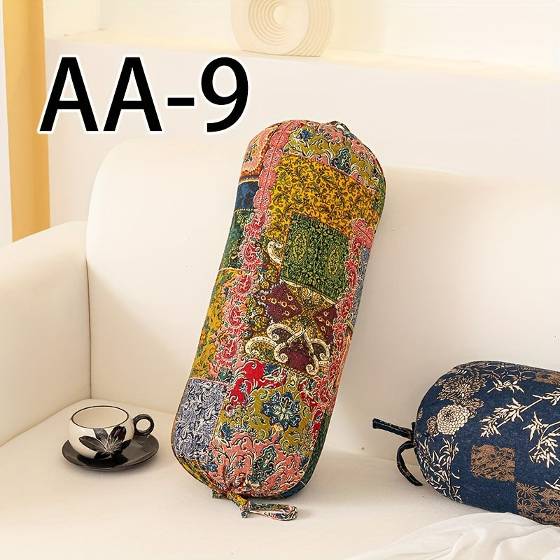 1pc Almofada Cilíndrica Estilo Boêmio com Inserto, Almofada Decorativa Lavável, Fecho de Laço no Pescoço, Costas e Cintura, Adequada para Quarto, Sofá, Escritório, etc., Capa de Tecido de Poliéster L50cm*D20cm com Suporte Ergonômico para o Pescoço, Capa Removível