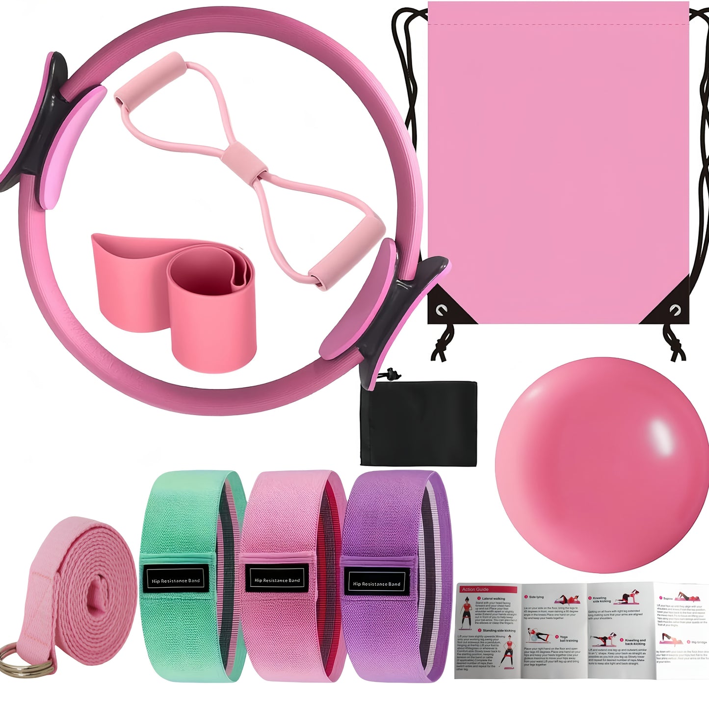 Conjunto de 10 peças para fitness de ioga, anel de pilates, bandas de resistência de 8 fios, kit essencial de pilates unissex, equipamento de pilates para casa, acessórios de treino para mulheres, ginásio em casa, pilates em casa, tapete de ioga e bloco de ioga, tapete de ioga com pose, conjunto de tapetes de ioga, kit de pilates para casa, kit completo de pilates para mulheres, equipamento de pilates, kit essencial de pilates, conjunto de pilates, máquina de reformador de pilates