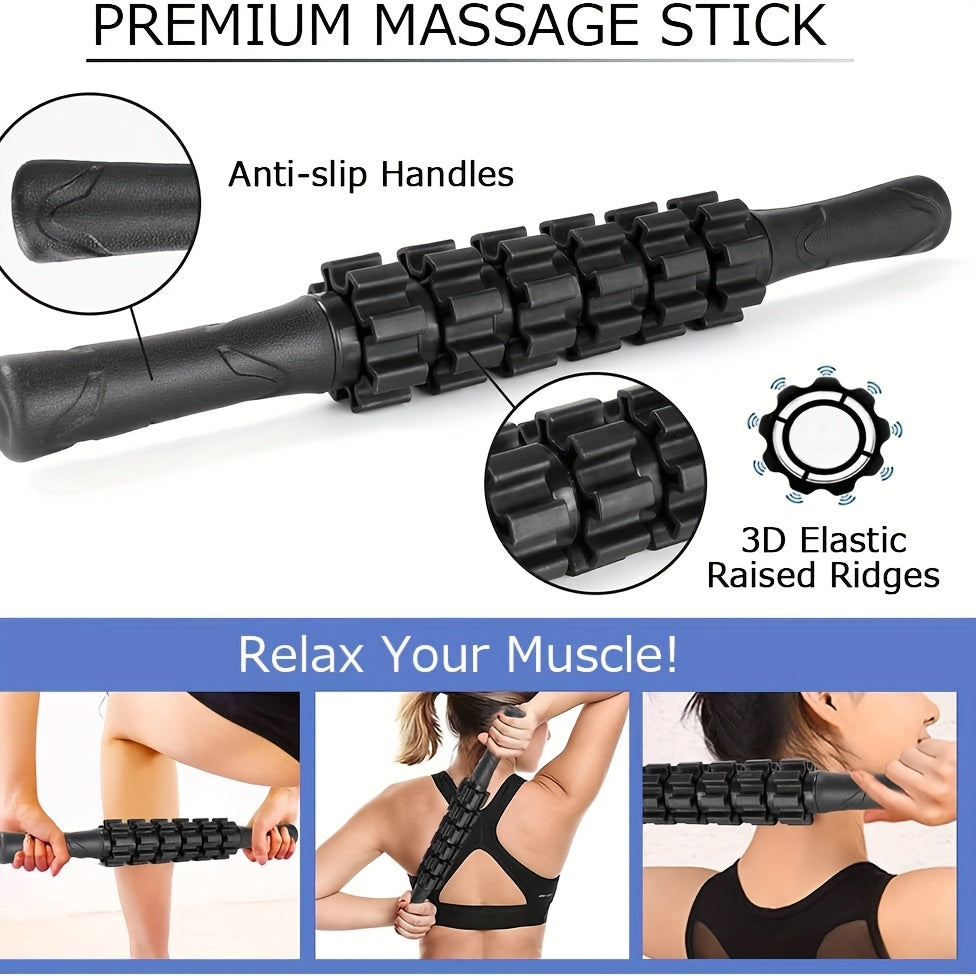 Kit de Rolo de Espuma 4 em 1 Preto com 2 Bolas de Massagem e Bastão de Massagem para Fitness, Yoga e Pilates - Kit Completo para Relaxamento Profundo