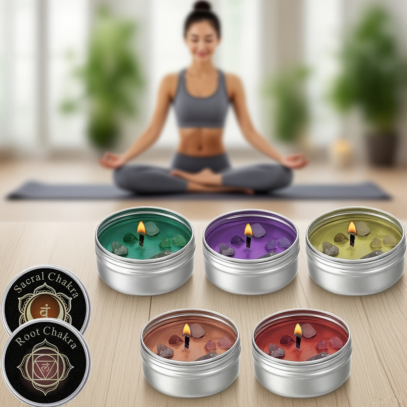 Conjunto de Presente de 7 Velas Perfumadas Coloridas com Pendente de Cristal Natural - 7 Tipos de Velas de Soja com Aromas, Yoga, Natal, Halloween, Presente para Casa para Mulheres e Homens, Ideal para o Natal, Perfeito para o Dia de Ação de Graças
