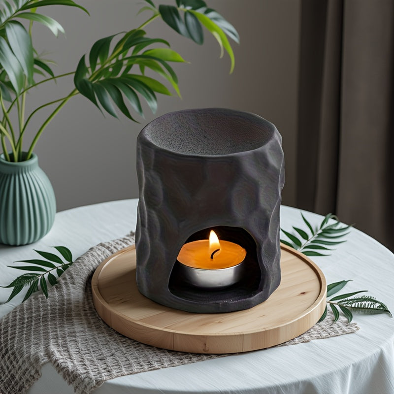 Difusor de Aroma e Queimador de Cera de Cerâmica Artesanal - Inspirado no Wabi-Sabi - Aquecedor de Óleos Essenciais com Suporte para Vela de Chá, Cerâmica Preta/Branca para Decoração de Casa, Presente de Relaxamento, Difusor de Baixa Manutenção para Óleos e Velas
