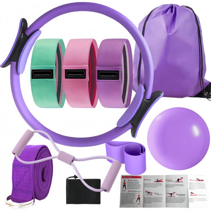 Conjunto de 10 peças para fitness de ioga, anel de pilates, bandas de resistência de 8 fios, kit essencial de pilates unissex, equipamento de pilates para casa, acessórios de treino para mulheres, ginásio em casa, pilates em casa, tapete de ioga e bloco de ioga, tapete de ioga com pose, conjunto de tapetes de ioga, kit de pilates para casa, kit completo de pilates para mulheres, equipamento de pilates, kit essencial de pilates, conjunto de pilates, máquina de reformador de pilates