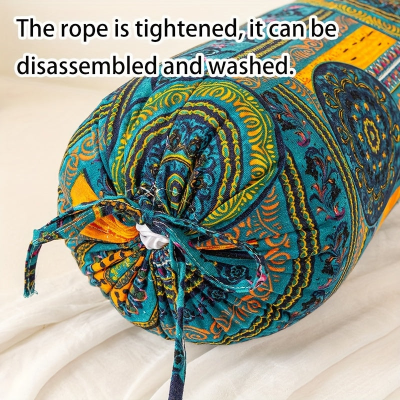 1pc Almofada Cilíndrica Estilo Boêmio com Inserto, Almofada Decorativa Lavável, Fecho de Laço no Pescoço, Costas e Cintura, Adequada para Quarto, Sofá, Escritório, etc., Capa de Tecido de Poliéster L50cm*D20cm com Suporte Ergonômico para o Pescoço, Capa Removível