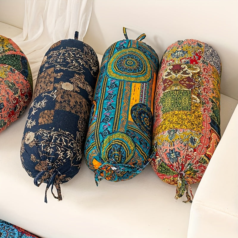 1pc Almofada Cilíndrica Estilo Boêmio com Inserto, Almofada Decorativa Lavável, Fecho de Laço no Pescoço, Costas e Cintura, Adequada para Quarto, Sofá, Escritório, etc., Capa de Tecido de Poliéster L50cm*D20cm com Suporte Ergonômico para o Pescoço, Capa Removível