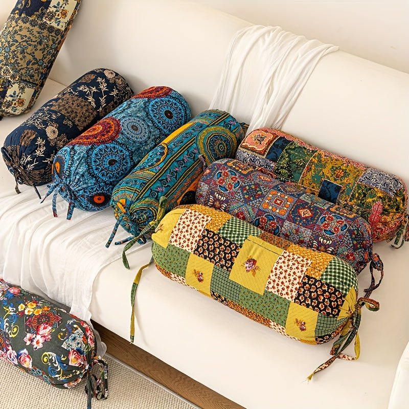 1pc Almofada Cilíndrica Estilo Boêmio com Inserto, Almofada Decorativa Lavável, Fecho de Laço no Pescoço, Costas e Cintura, Adequada para Quarto, Sofá, Escritório, etc., Capa de Tecido de Poliéster L50cm*D20cm com Suporte Ergonômico para o Pescoço, Capa Removível
