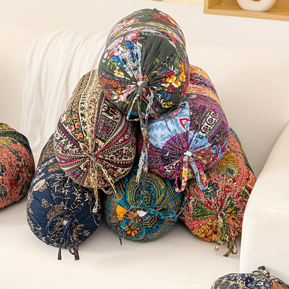 1pc Almofada Cilíndrica Estilo Boêmio com Inserto, Almofada Decorativa Lavável, Fecho de Laço no Pescoço, Costas e Cintura, Adequada para Quarto, Sofá, Escritório, etc., Capa de Tecido de Poliéster L50cm*D20cm com Suporte Ergonômico para o Pescoço, Capa Removível